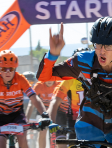 NICA Race in Beaver County Utah showing two riders crossing the finish line